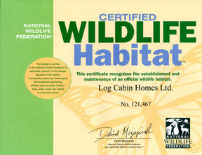 National Wildlife Federation Certifies New Wildlife Habitat at The Original Log Cabin Homes Ltd.