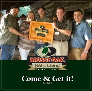 The official launch of the Mossy Oak Native Living Edition at a Mossy Oak Properties event in Mississippi. (From left to right) Tom Vesce - Log Cabin Homes, Pam Strickland - Director of Home Decor & Lifestyle, Toxey Haas - Mossy Oak Founder & CEO, Bill Sugg - Mossy Oak President, Stephen Brumfield - Log Cabin Homes National Director of Sales & Marketing